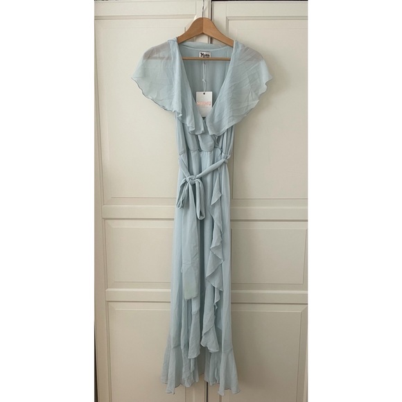 Show Me Your MuMu Jess Ruffle Midi Dress in icy blue chiffon BRAND NEW WITH TAGS - Picture 3 of 3